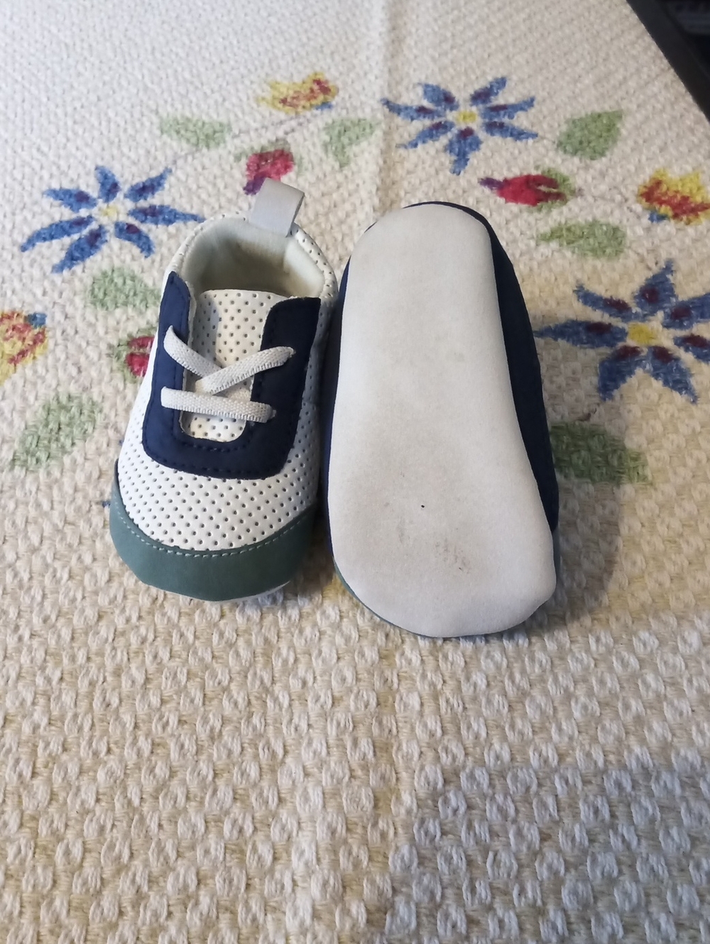 Carter's White, Navy & Green Soft Sole Baby Shoes